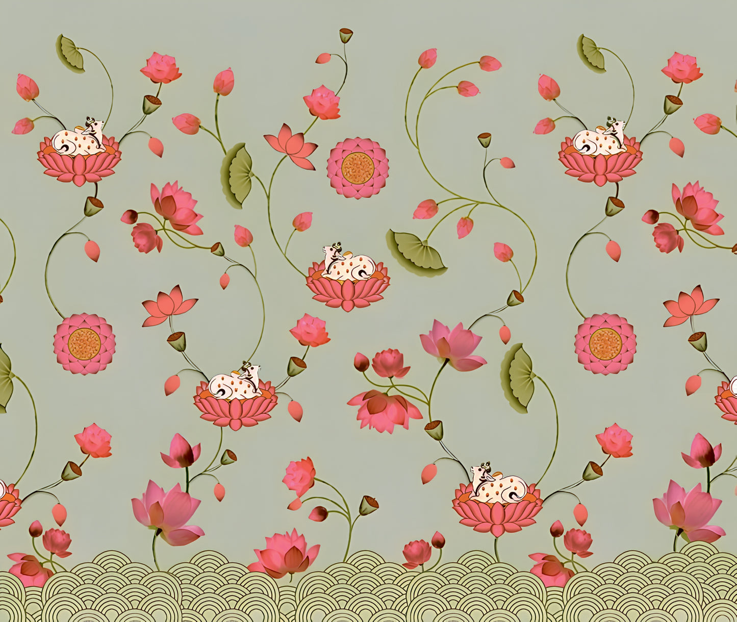 Lotus Pond Cats Pattern