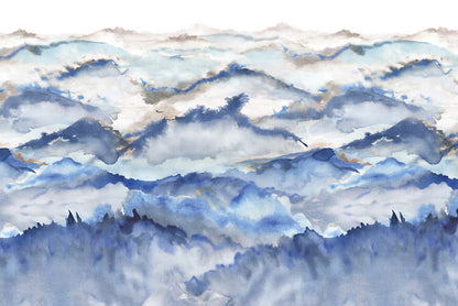 Blue Watercolor Mountain Wallcovering