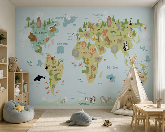 Kids World Map Wallcovering