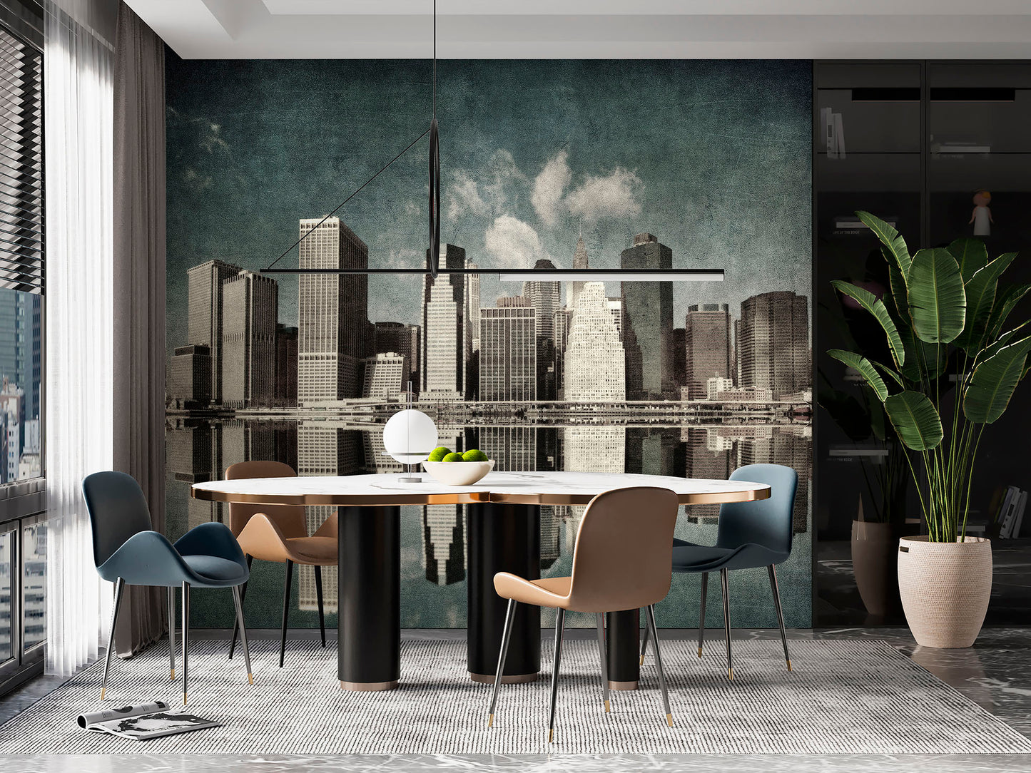 Vintage Skyline Mirror Reflection