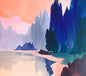 Sunset Mountain Silhouette River