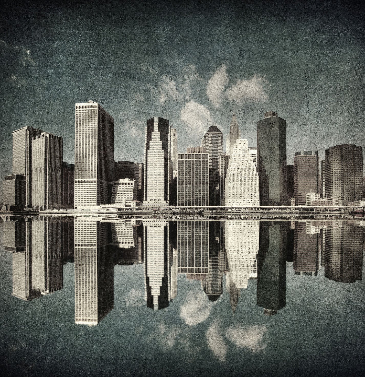 Vintage Skyline Mirror Reflection