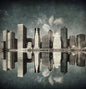 Vintage Skyline Mirror Reflection