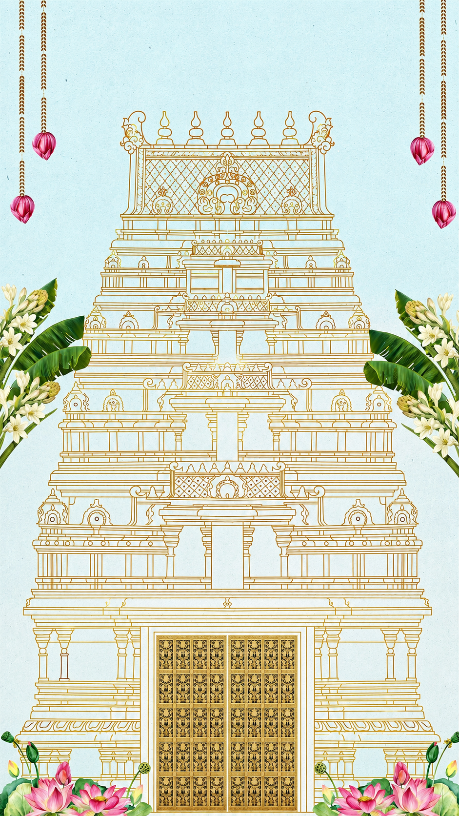 Golden Gopuram Line Art